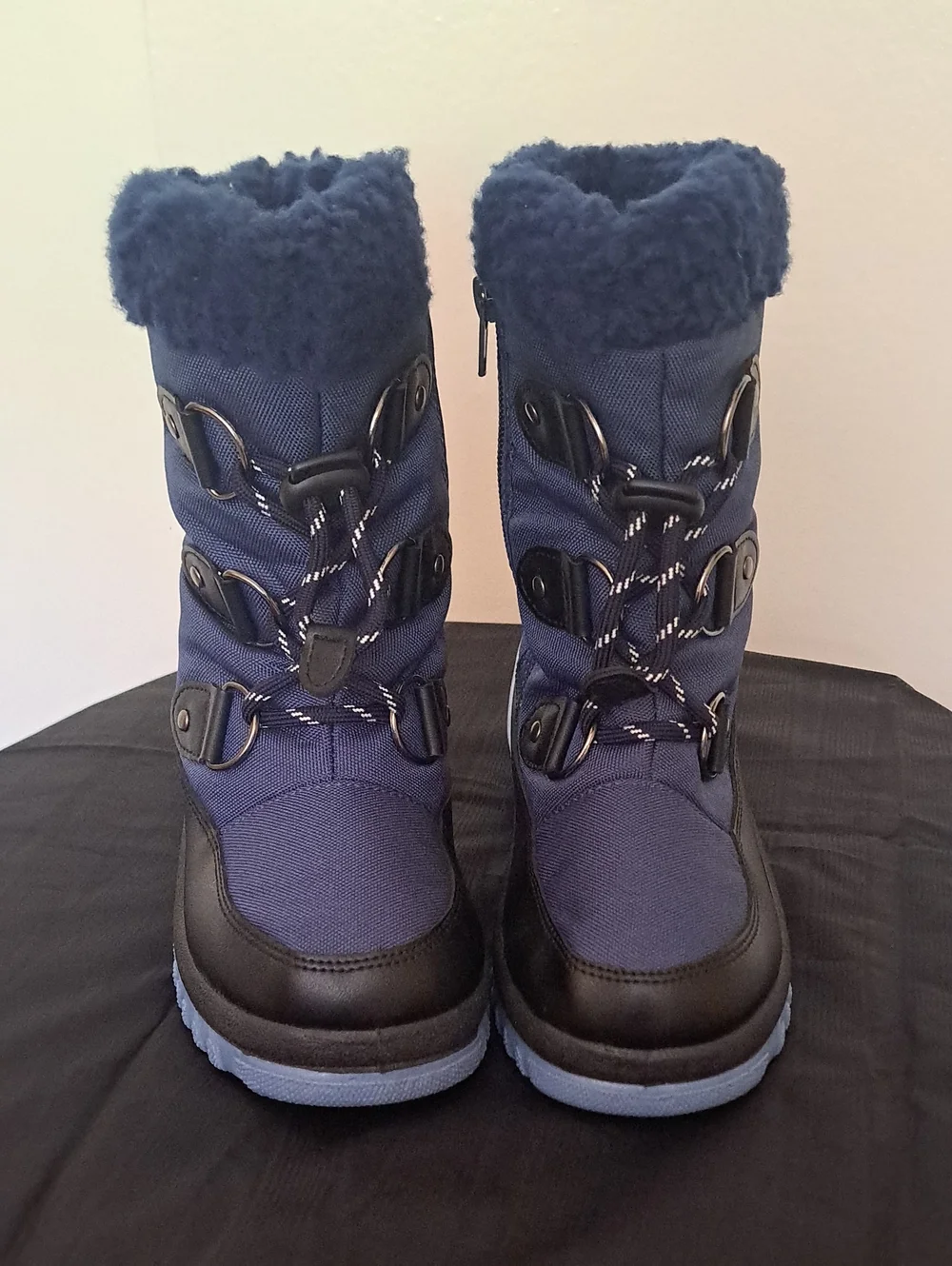Dream Pairs Boys Navy Blue Faux-Fur Lace-Up Winter Boots